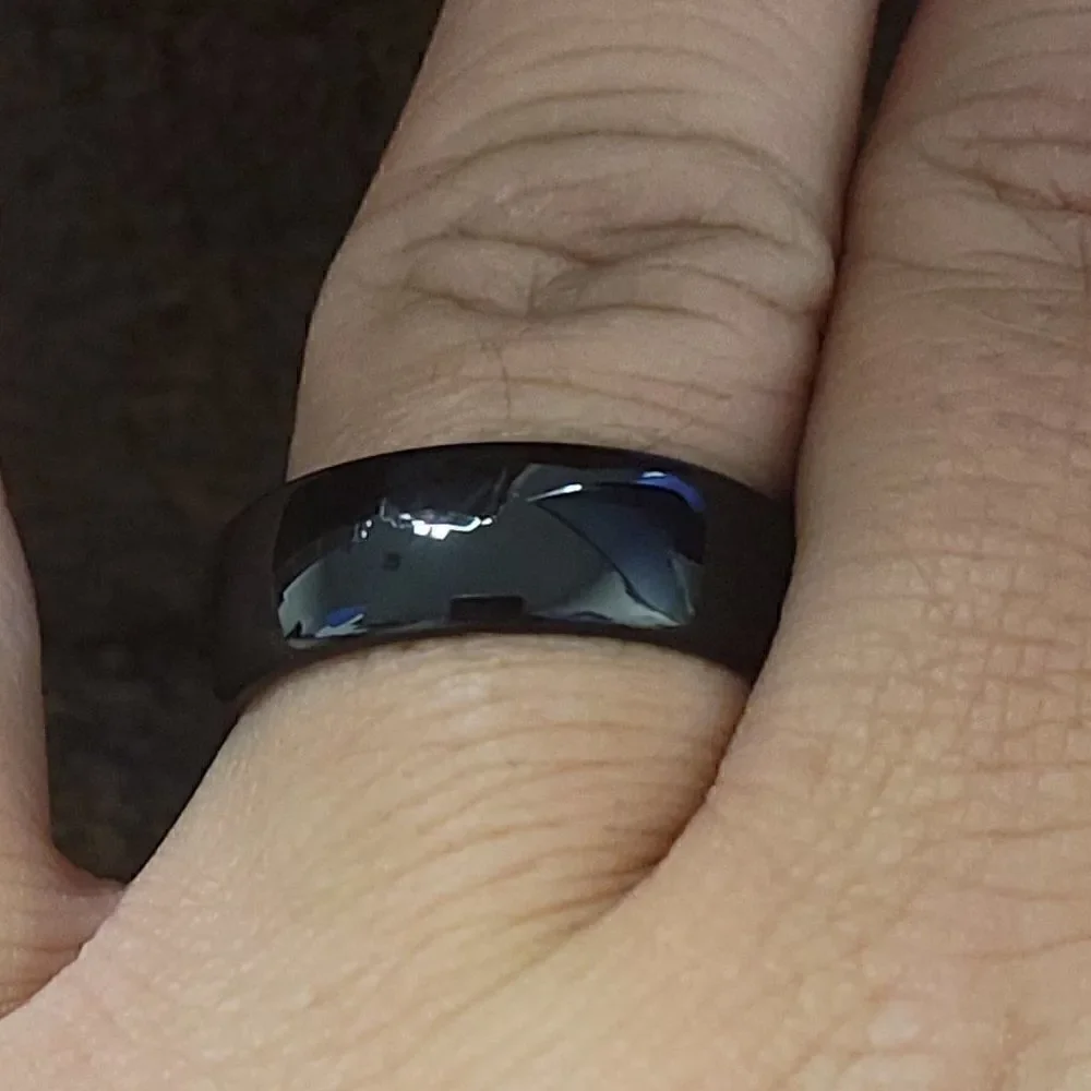 Engraved Mens Real Black Tungsten Wedding Band Dome Design Durable Black Coating